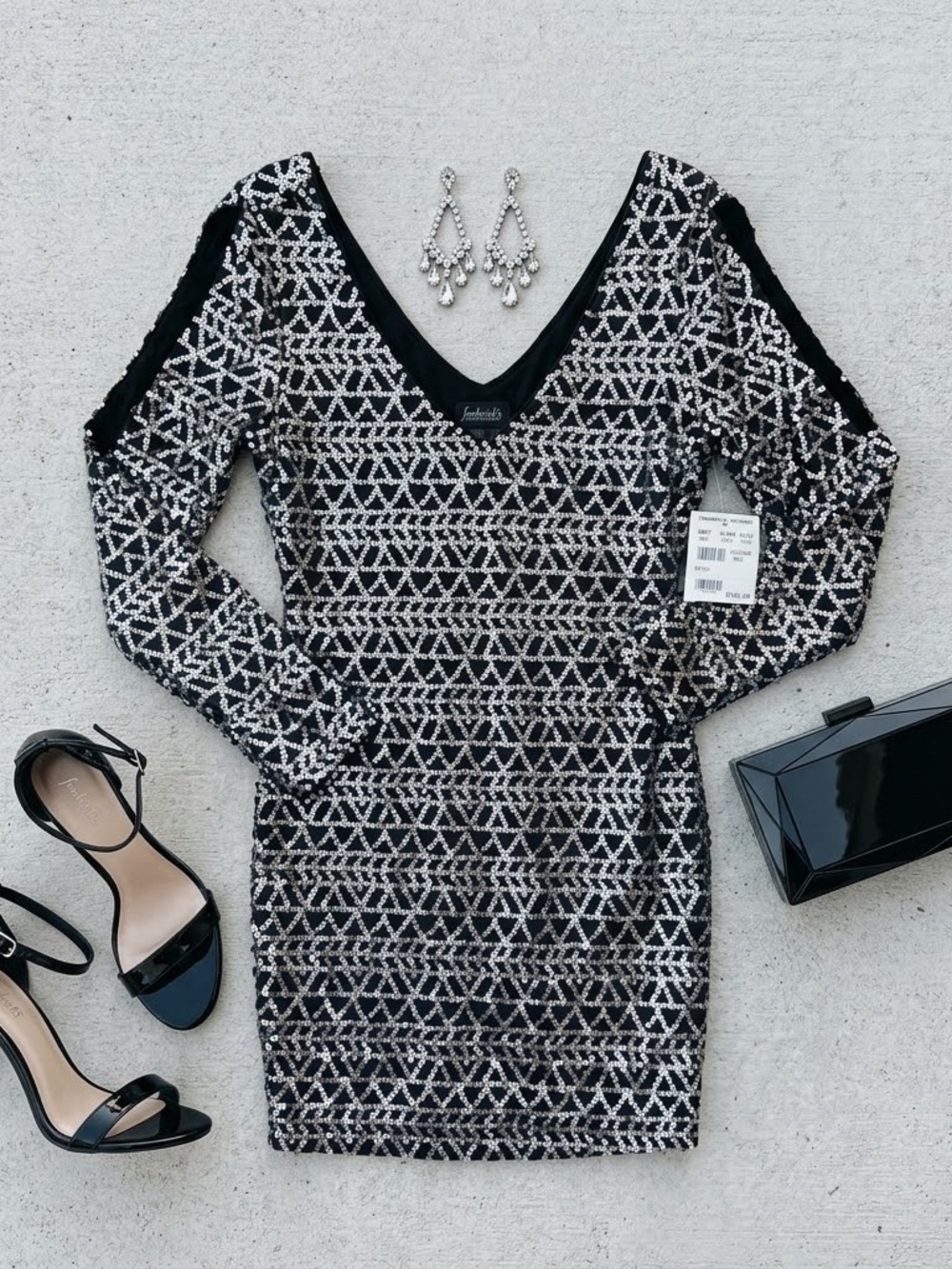Frederick's of Hollywood Sequin Cutout Cold Shoulder Bodycon Mini Dress M NWT